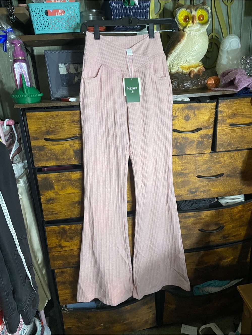 HALARA Blush Pink Ribbed Wide-Leg Pants